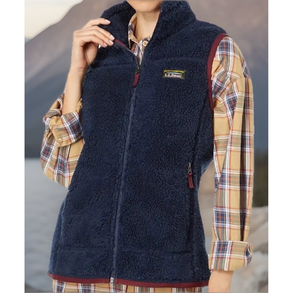 LL BEAN Mountain High Pile SOFTEST Sherpa Fleece Jacket Vest Zipper Blue 1X Plus
